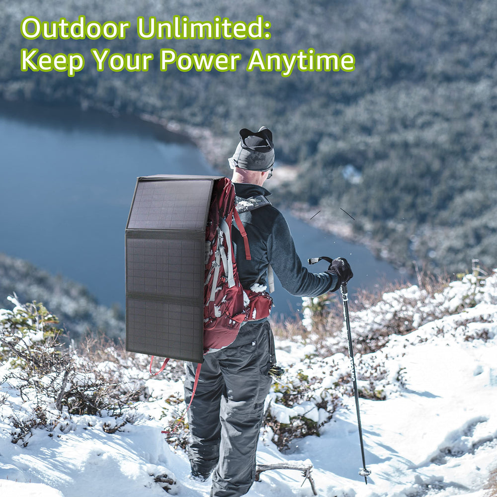 ZeroKor panel set up beside a tent showing outdoor charging convenience on trips