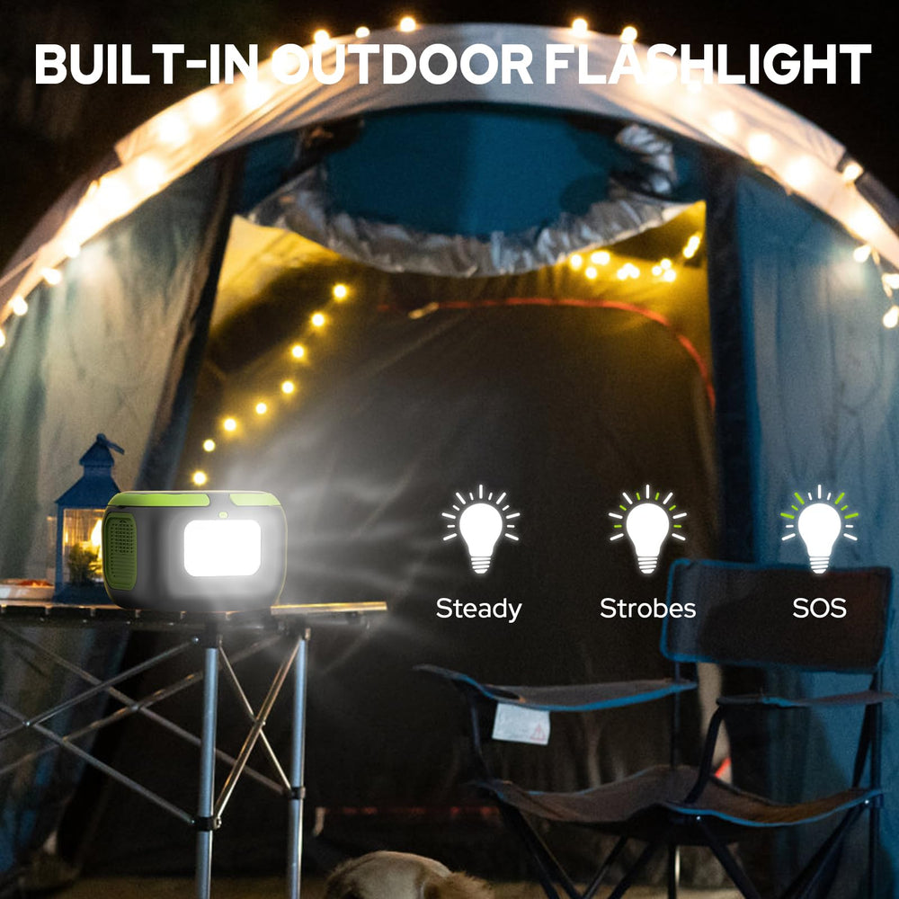 ZeroKor powering lights and gadgets at a campsite, supports outdoor comfort