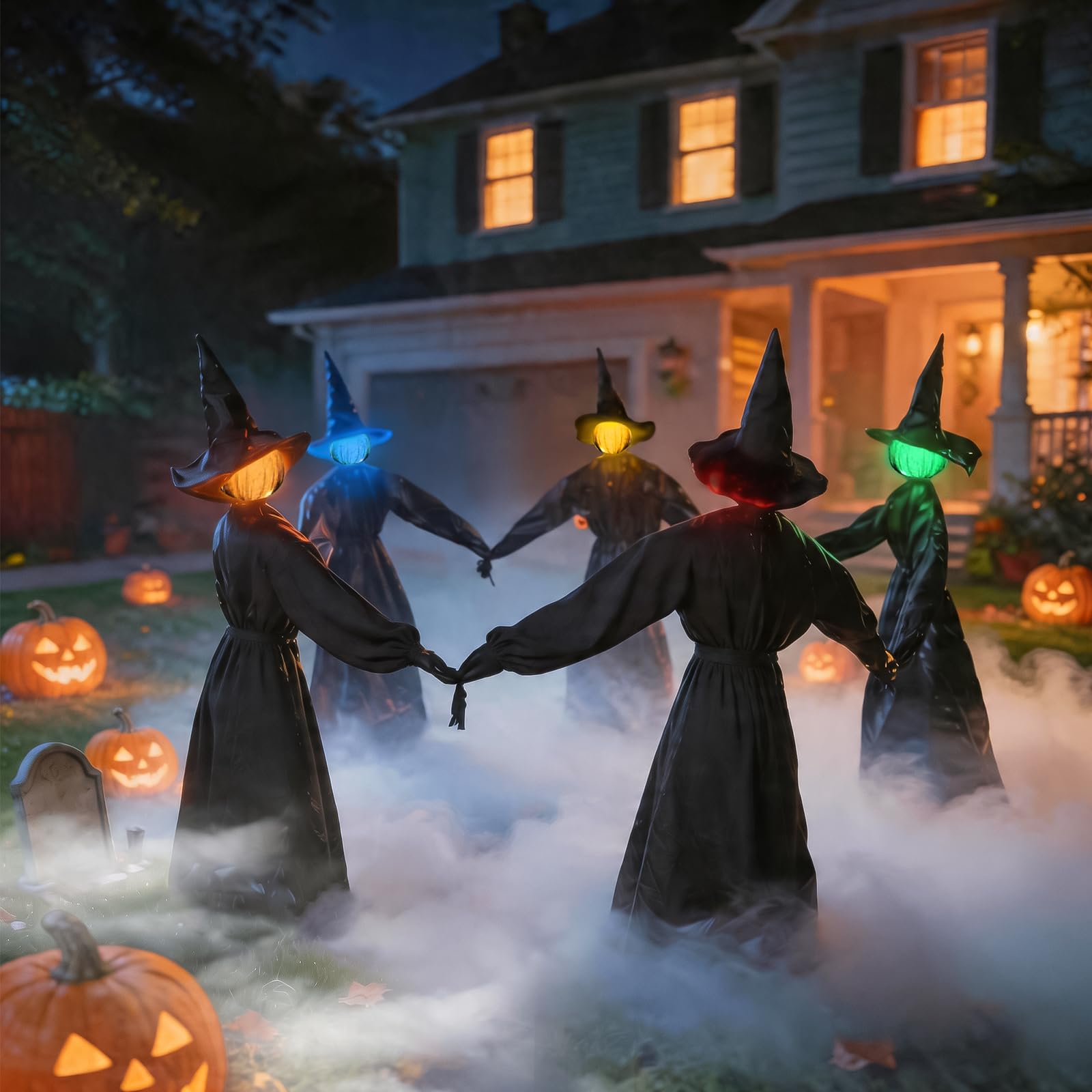 Zesua nighttime scene with lit faces highlighting ambient glow and spooky mood