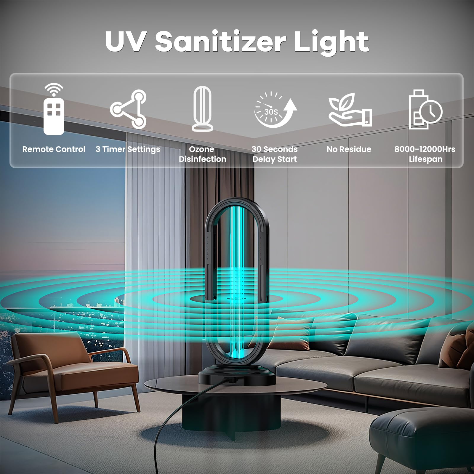 ZETAWALE remote control next to the lamp showing timer buttons for easy operation
