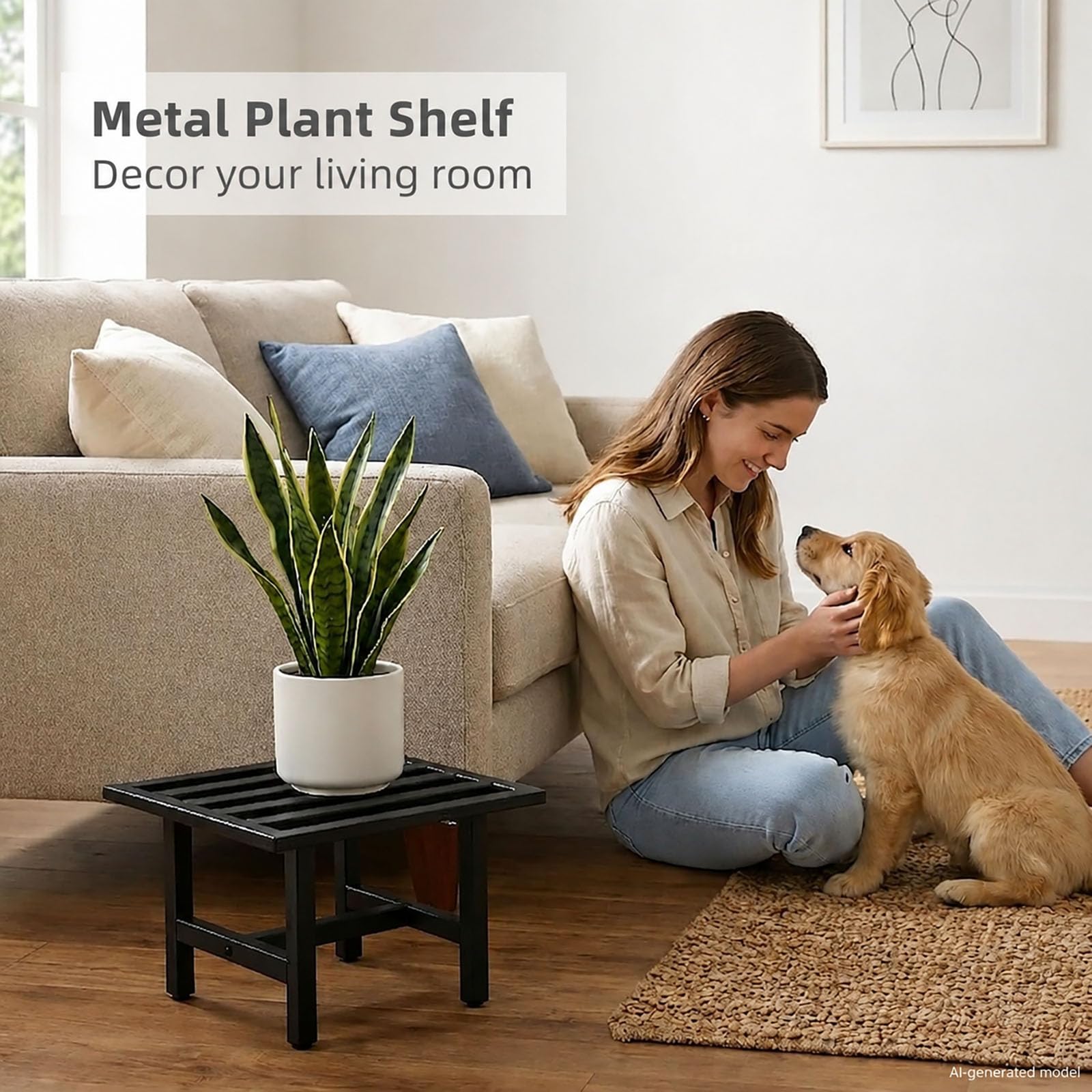 ZETONIQ stand styled in living room showing elevated plant presentation benefit