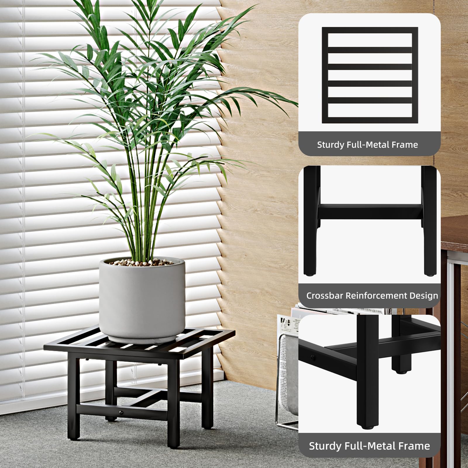 ZETONIQ stand next to large ceramic pot showing 330 lb support benefit