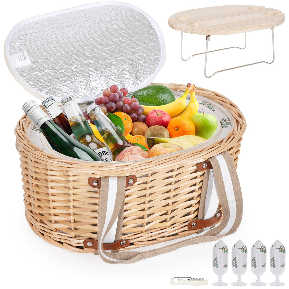 Zettfuly front view wicker basket showing organized storage and portability