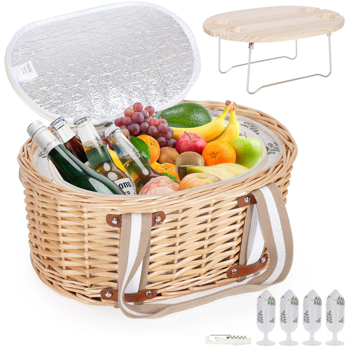 Zettfuly front view wicker basket showing organized storage and portability