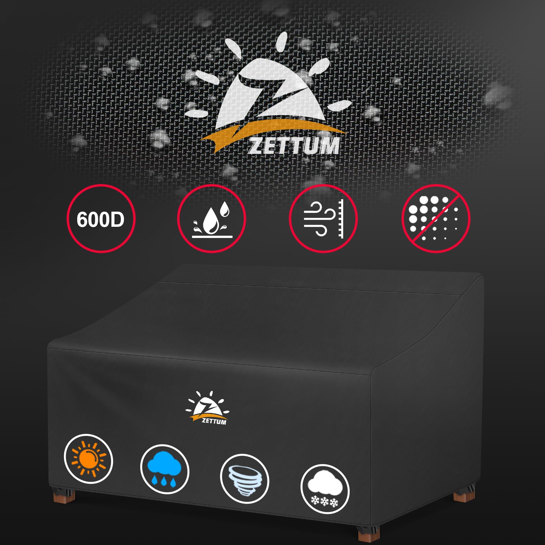 Zettum covered sofa in backyard demonstrating full outdoor protection