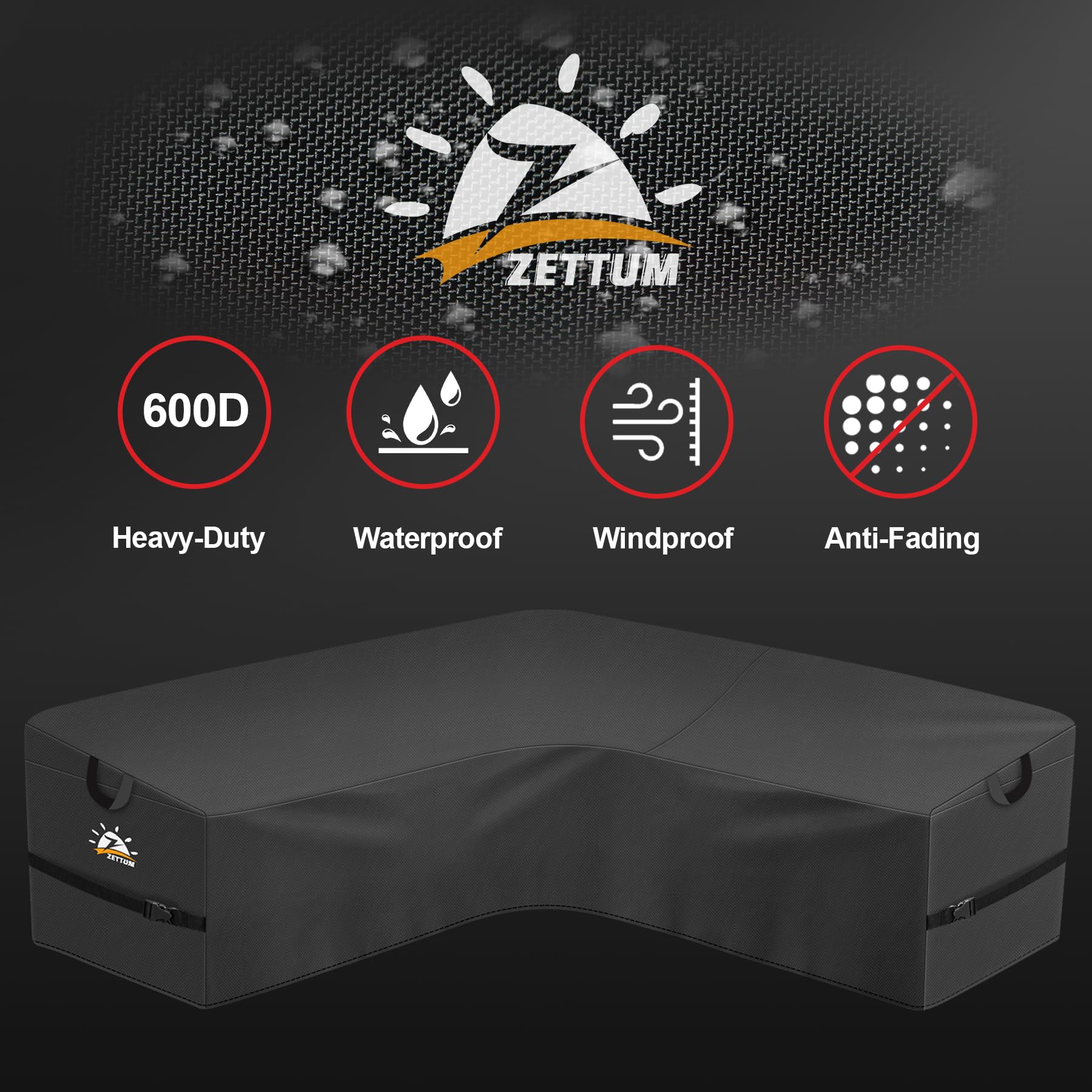 Zettum cover on sofa with scale comparison illustrating full 80-inch width coverage