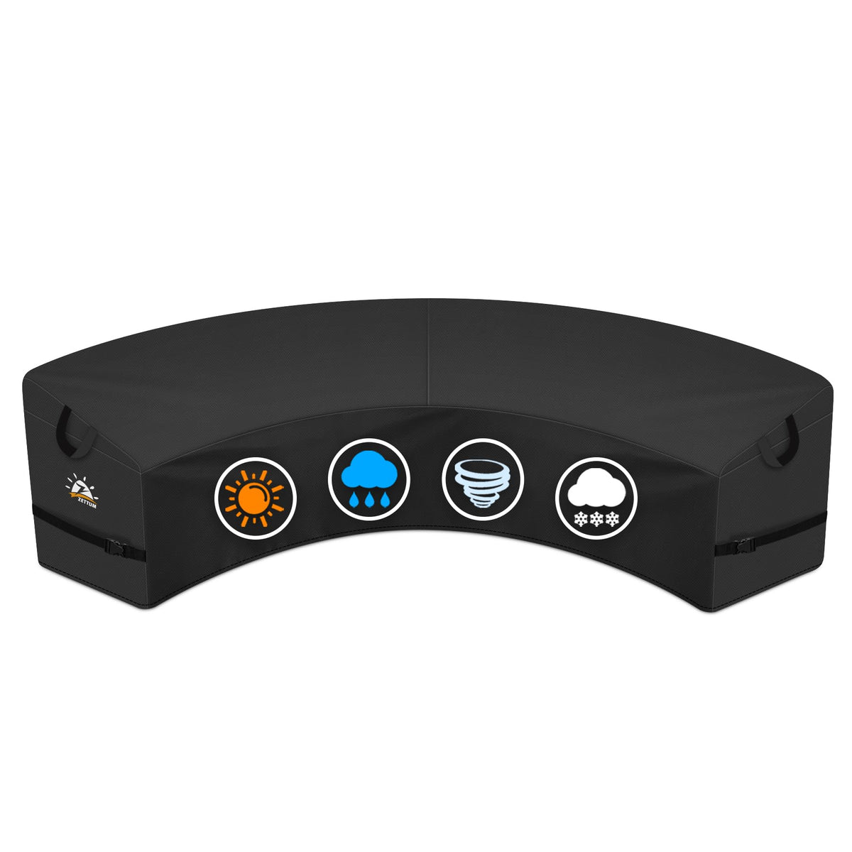Zettum curved cover front view showing full arc protection and neat fit