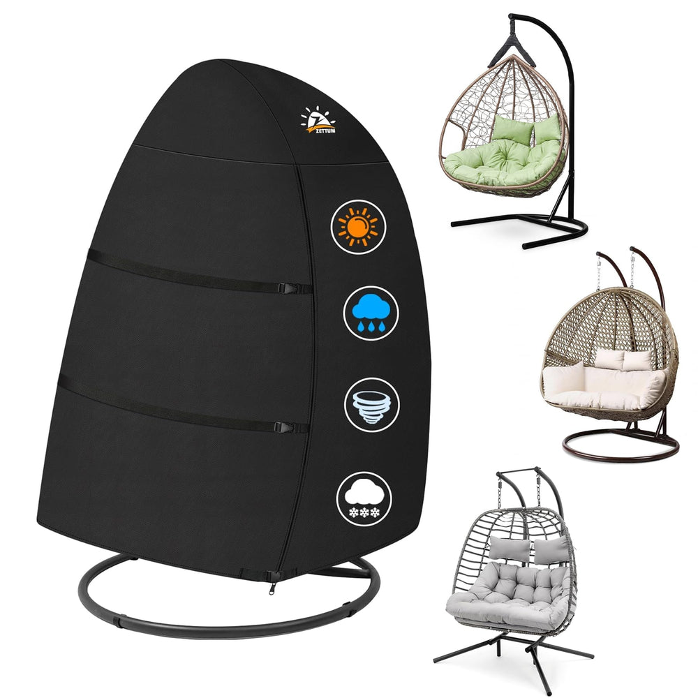 Zettum front view of cover protecting double egg chair, keeps furniture like-new