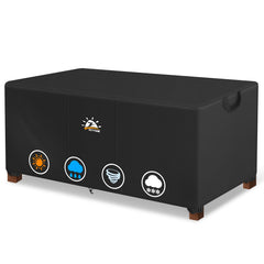 Zettum front view of cover on rectangular patio coffee table protecting outdoors