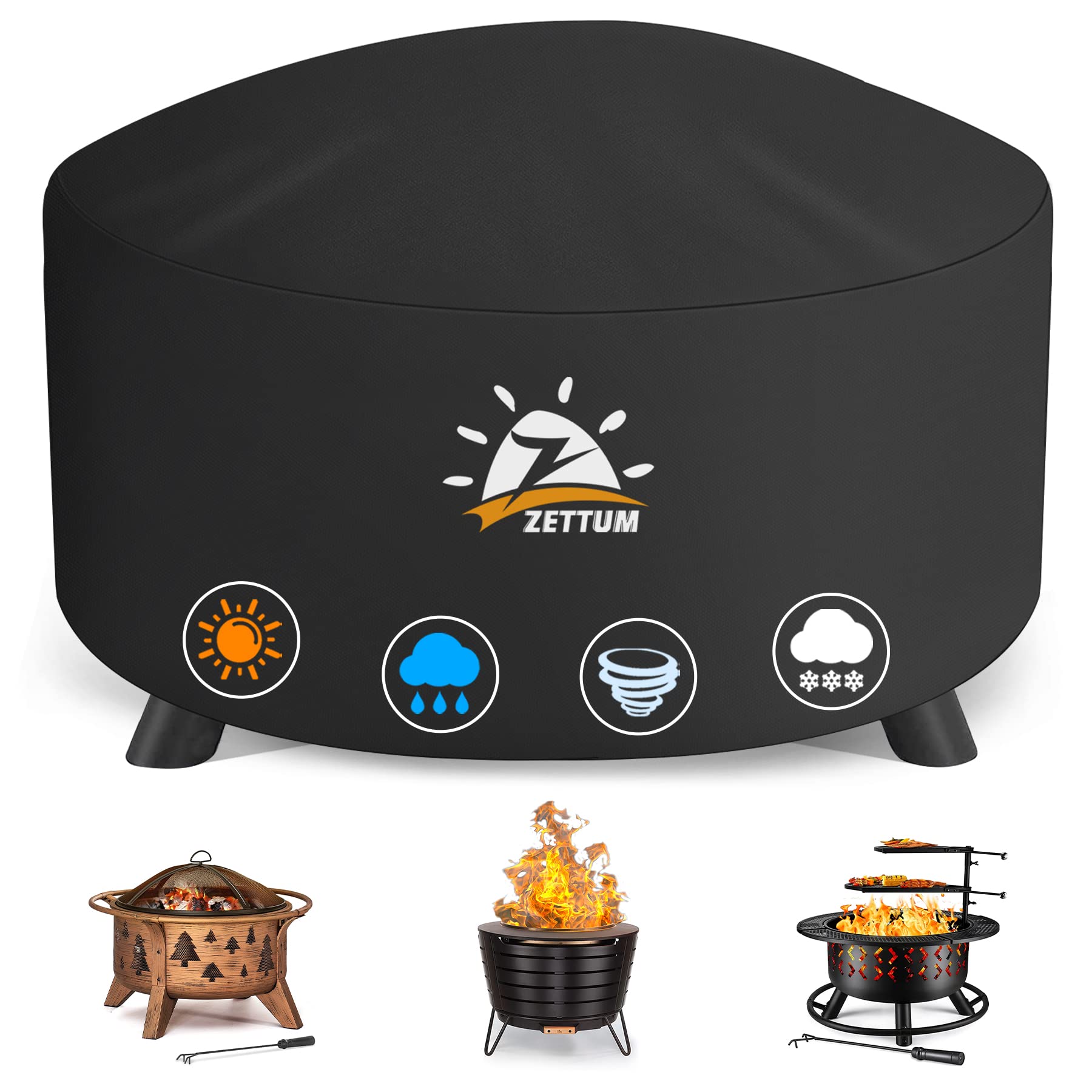 Zettum front view of covered round fire pit showing full protection