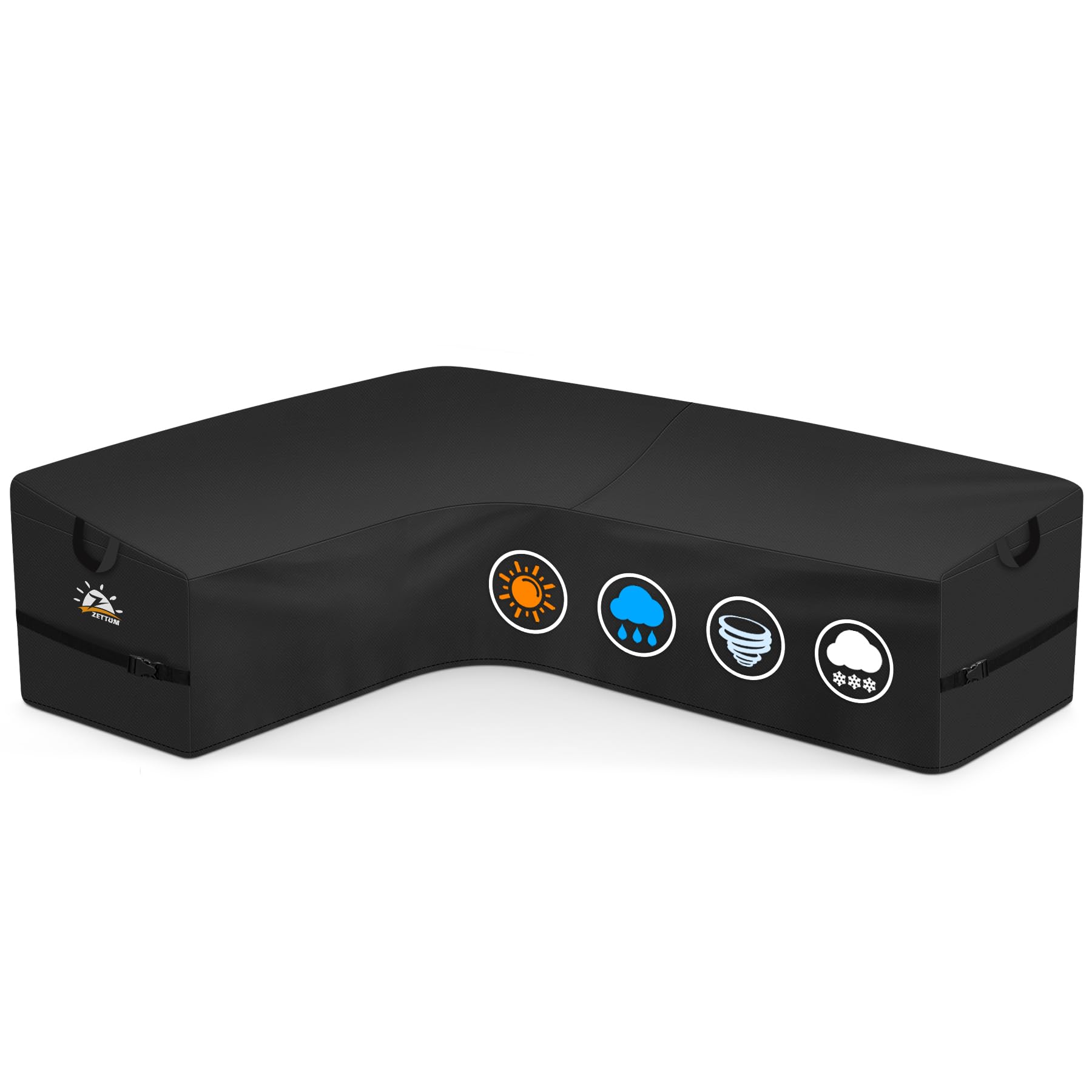Zettum front view of left-facing cover protecting entire sectional, showing full coverage benefit
