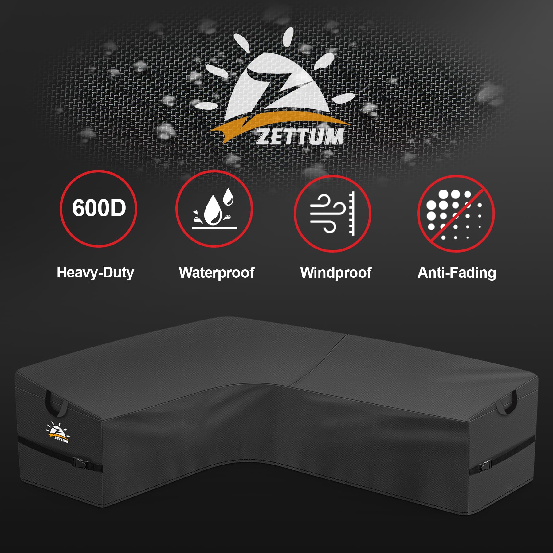 Zettum side profile showing 32-inch depth for proper drape and furniture coverage