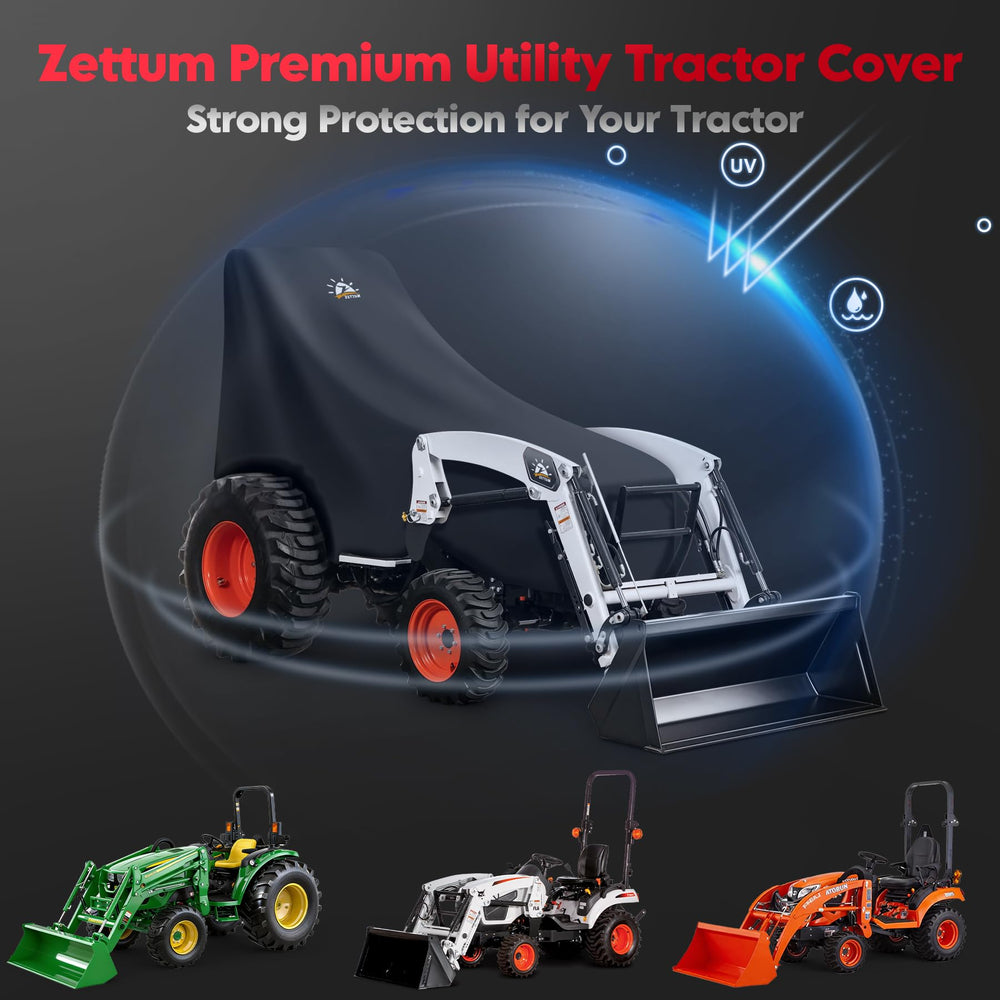 Zettum side view on compact tractor showing fit and protection benefit