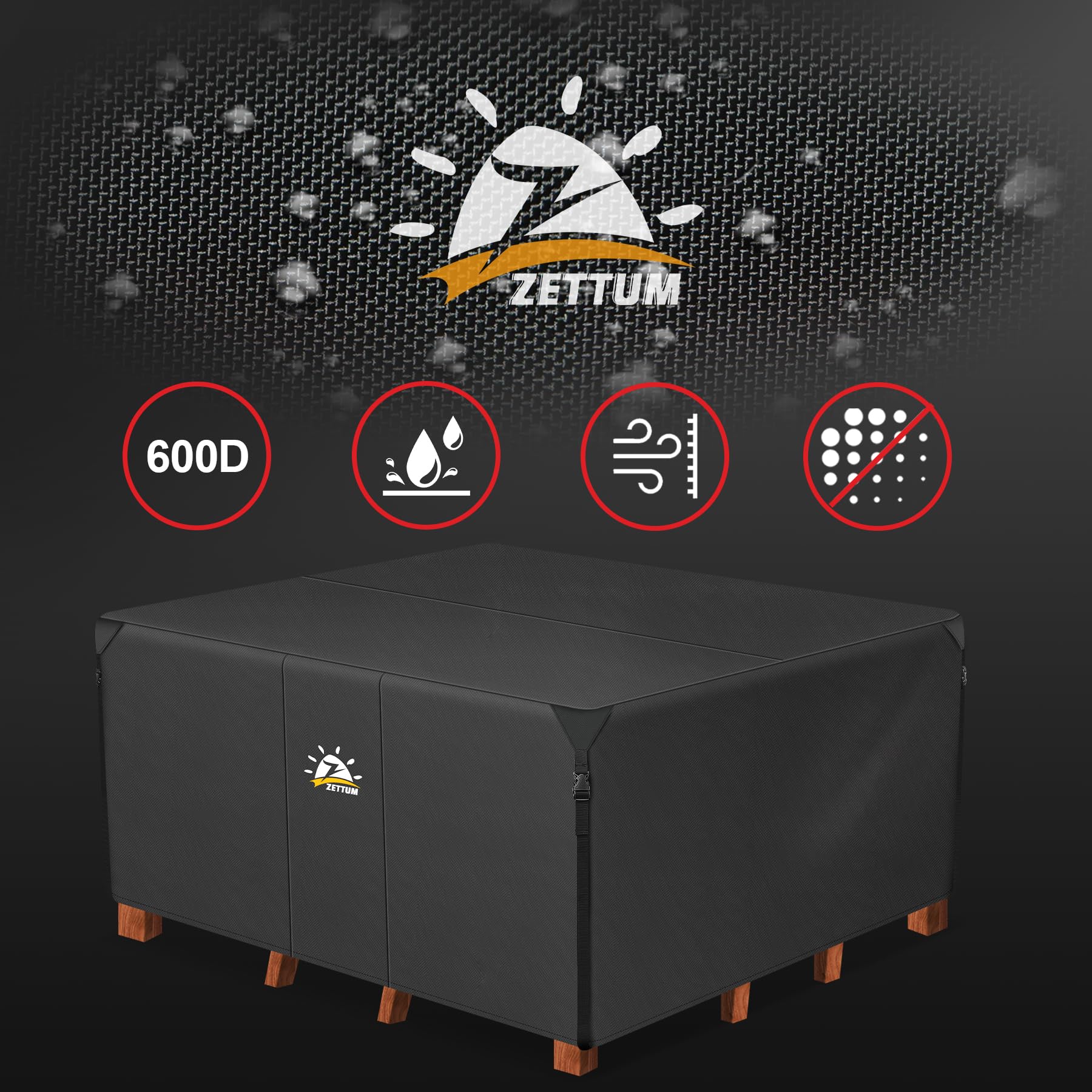 Zettum size comparison with chair showing fit for sets up to 93 inches