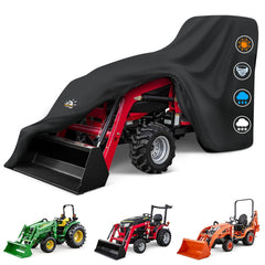 Zettum cover front view protecting tractor, shows full weather protection