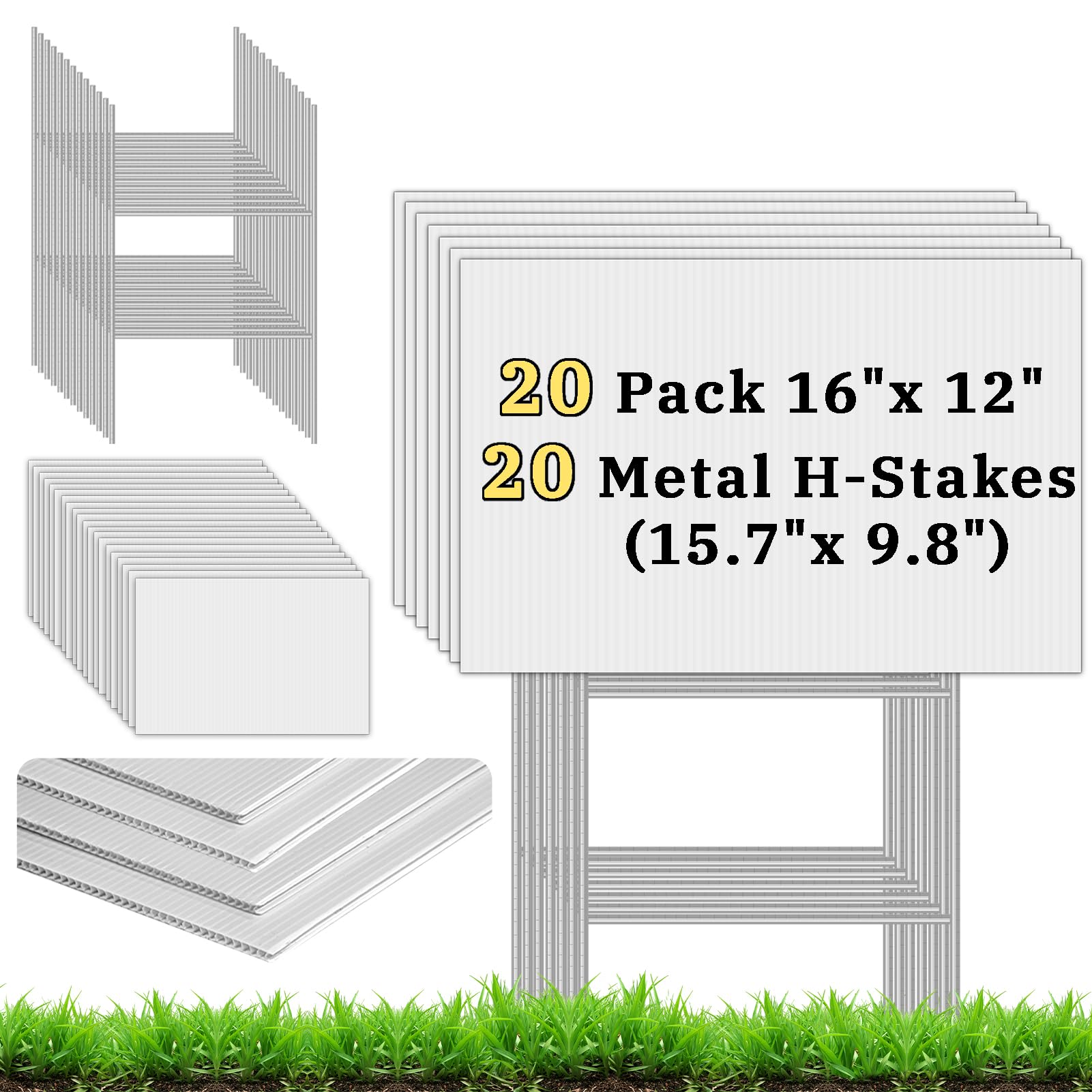 Zeumzwf front view of blank yard sign showing clean white panel for custom messages and quick setup