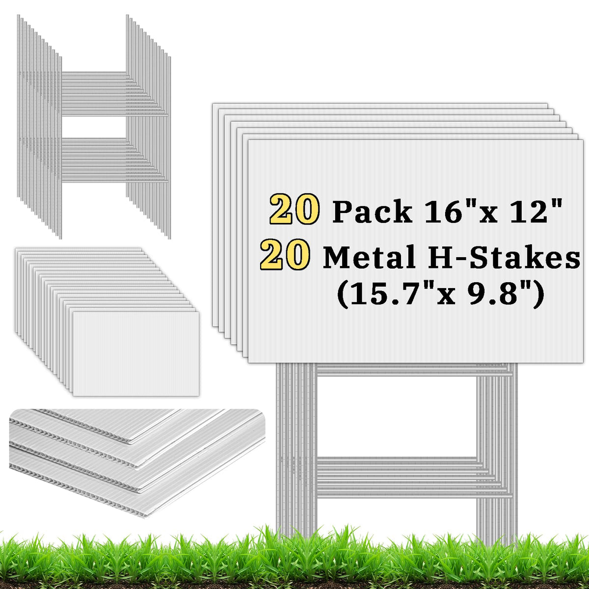 Zeumzwf front view of blank yard sign showing clean white panel for custom messages and quick setup