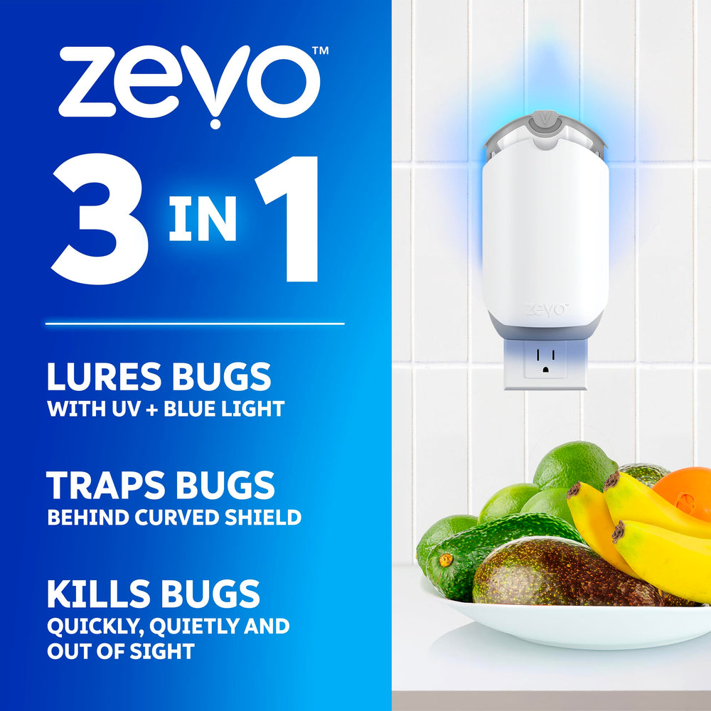ZEVO plugged into wall in a hallway demonstrating quiet continuous operation and coverage