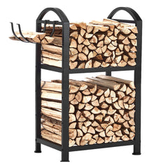 ZEXVIDA front view of rack showing stable heavy-duty frame and neat stacked logs