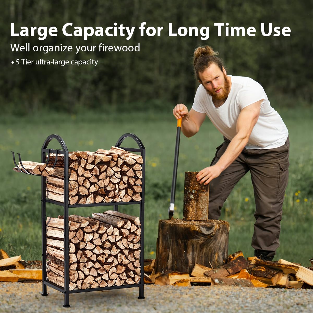 ZEXVIDA firewood rack in patio setting offering organized outdoor storage