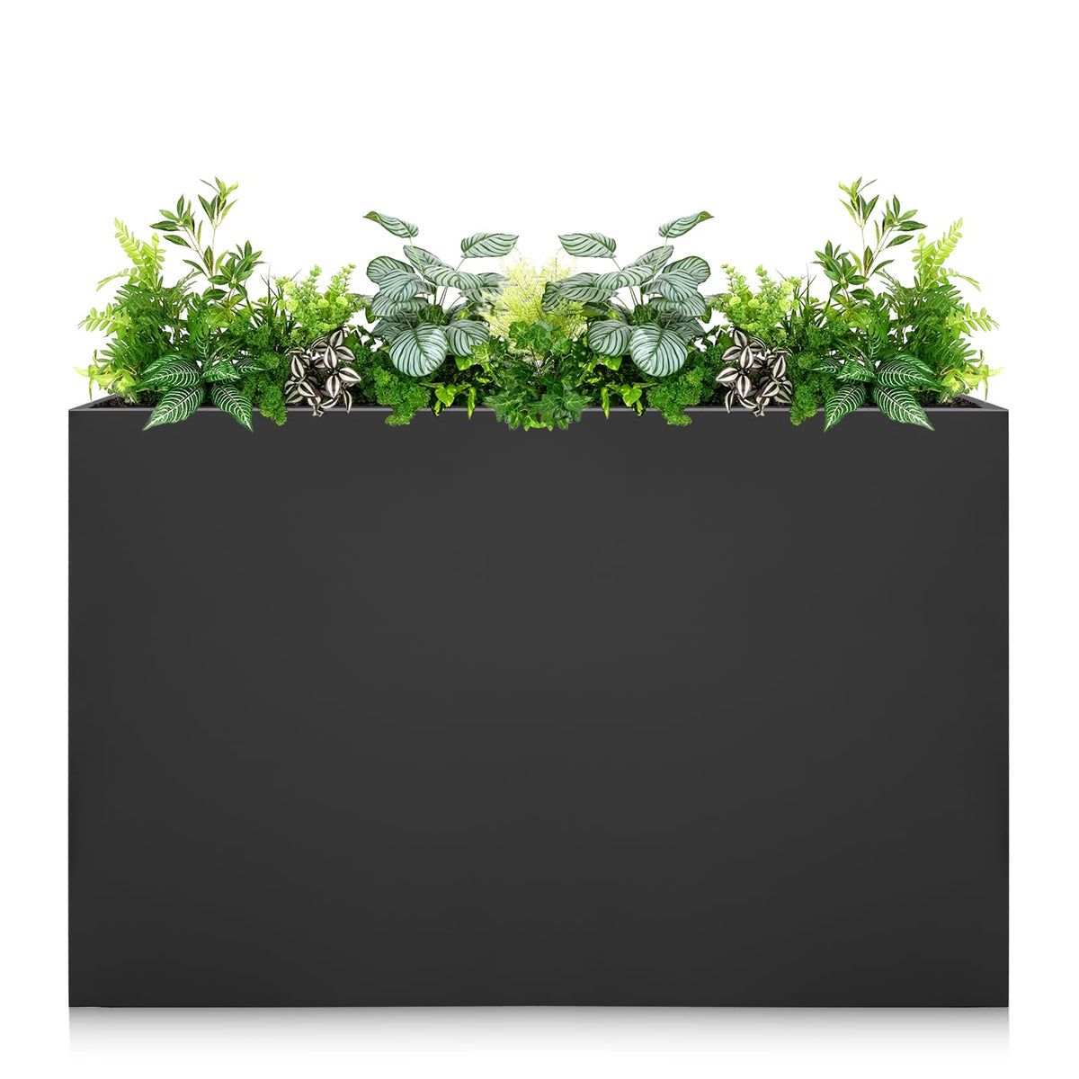 Zezgeuro front view of galvanized planter showing durable weatherproof finish