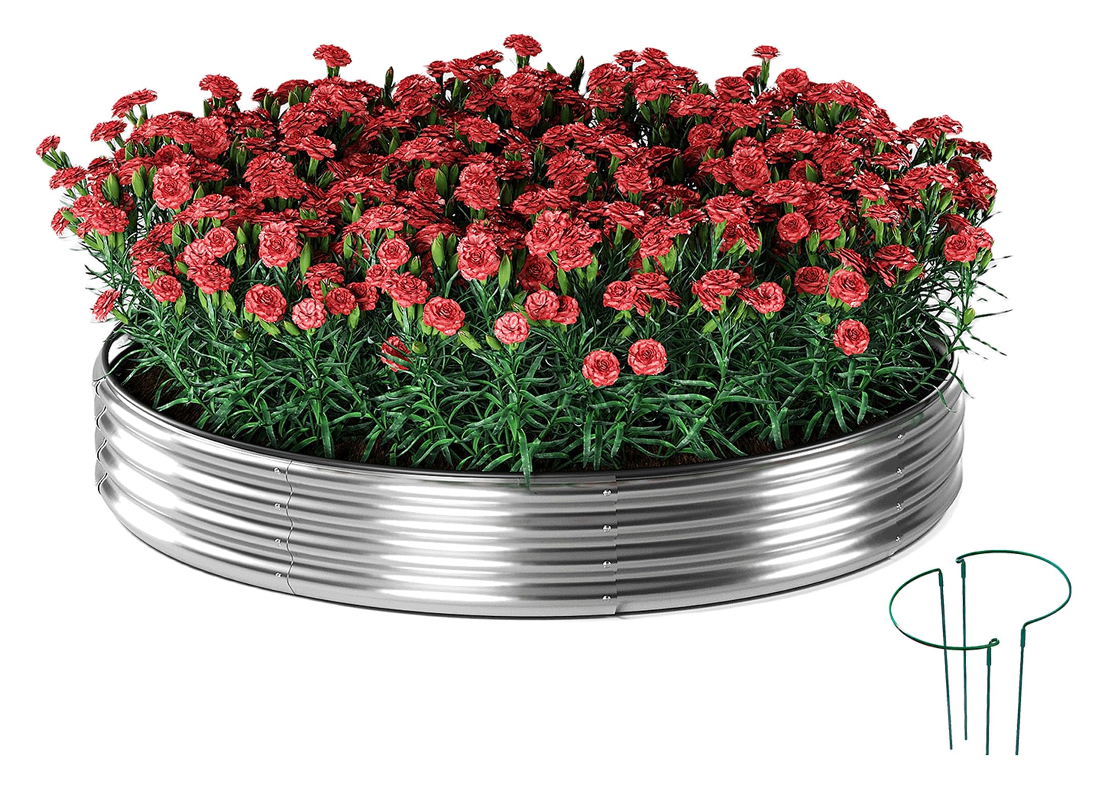 ZFHgarden front view of round galvanized planter showing neat finished edge and durability