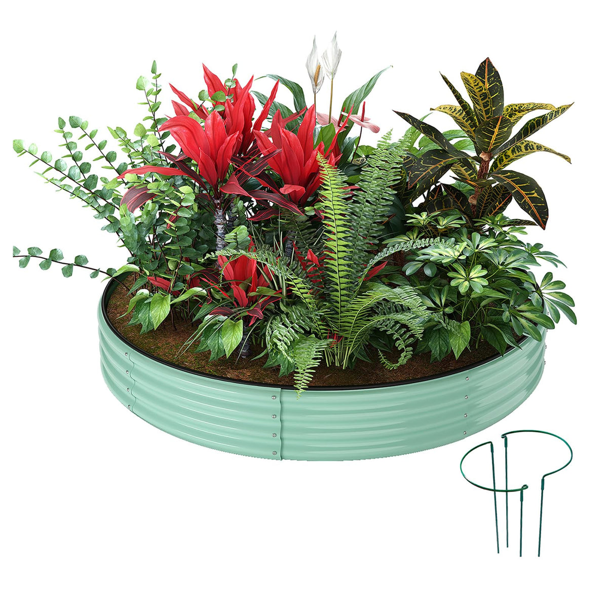 ZFHgarden front view round planter showing durable galvanized finish and elegant profile