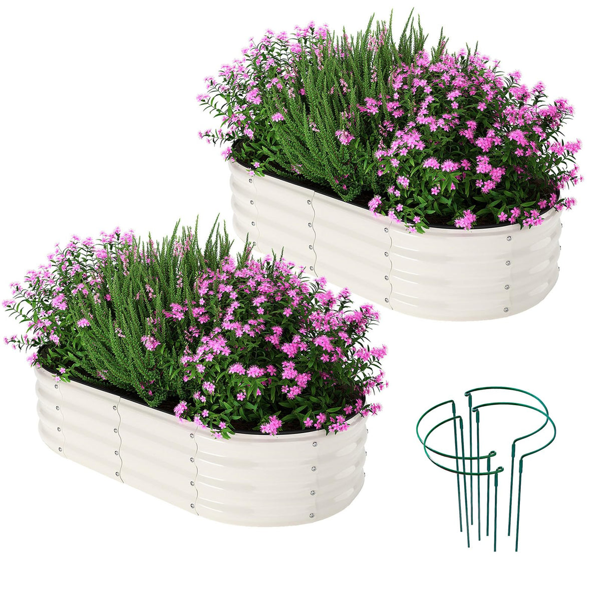 ZFHgarden front view of two white galvanized planter beds showing clean lines and durable finish