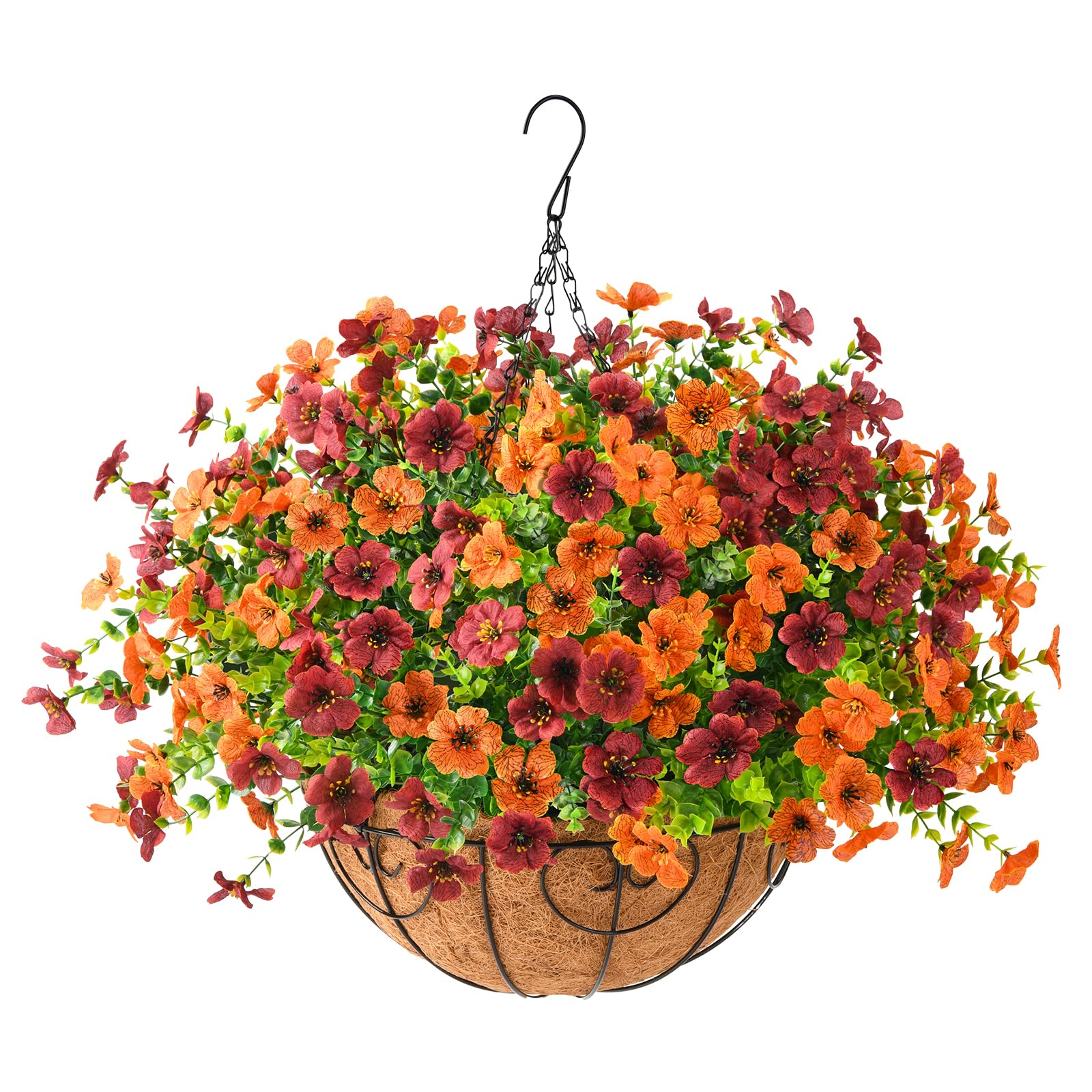ZFProcess front view of assembled hanging basket showing full seasonal color and curb appeal
