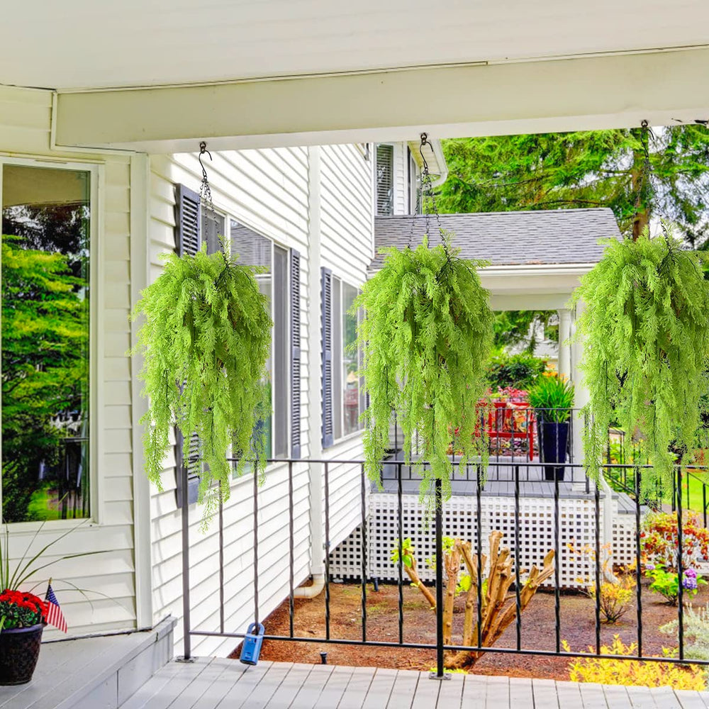 ZFProcess hanging basket installed on porch adding instant maintenance-free greenery
