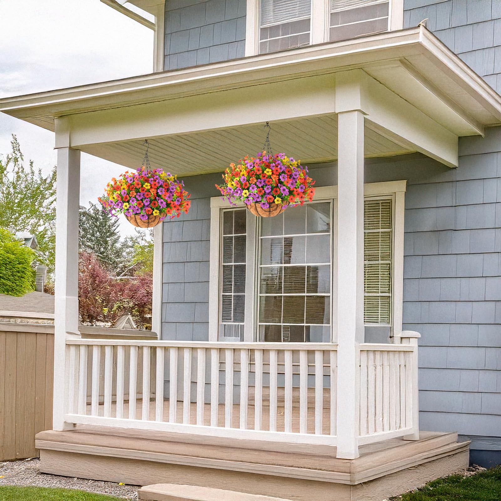 ZFProcess hanging basket in patio setting providing instant decor upgrade