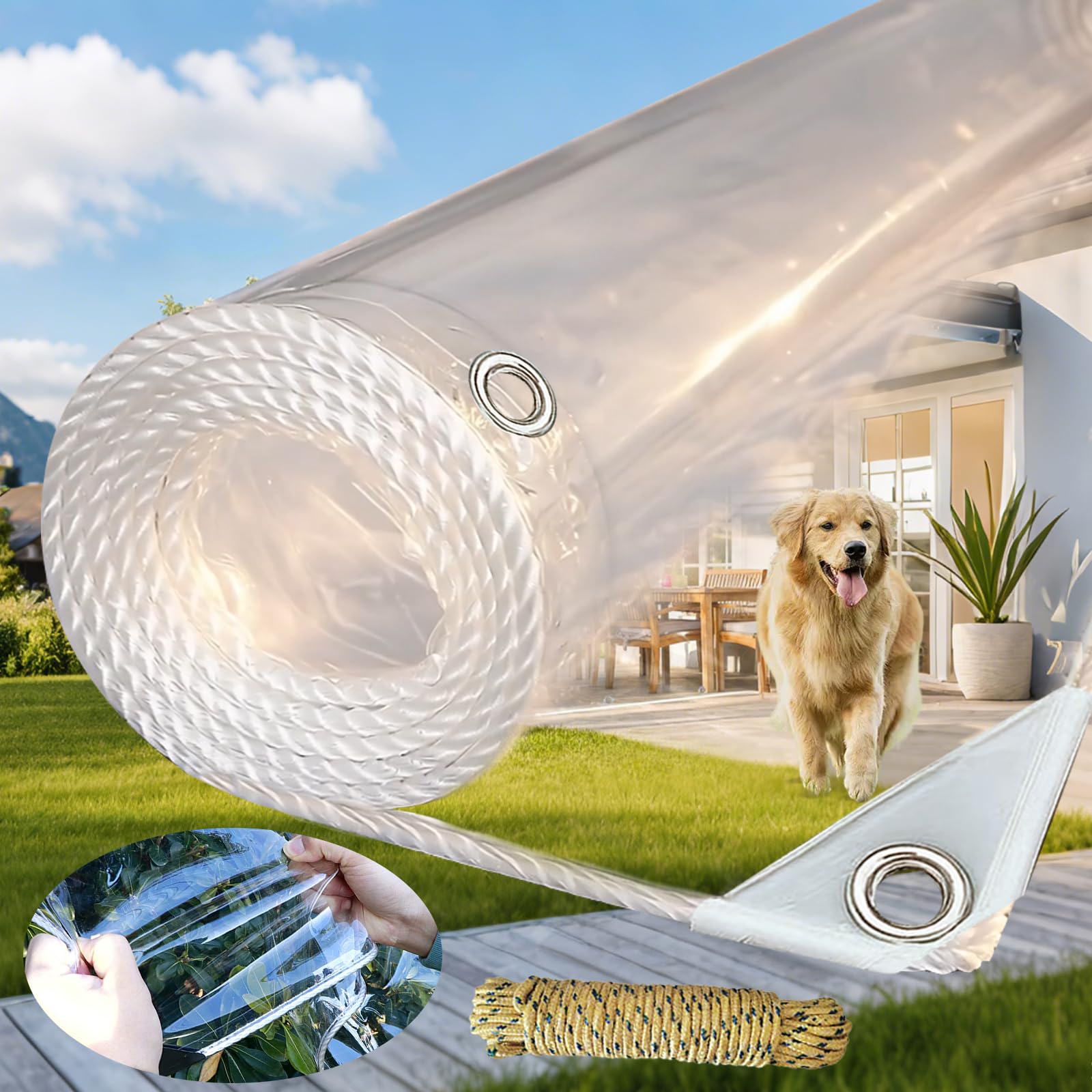 ZGLCQSGY front view of clear vinyl tarp shows durable, transparent protection