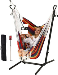 ZGZEYU front view of hammock chair and stand showing roomy seat comfort