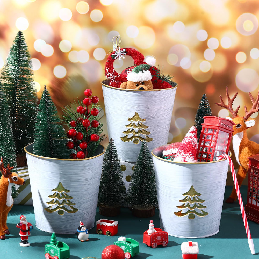 Zhehao buckets styled on mantel with ornaments for holiday warmth