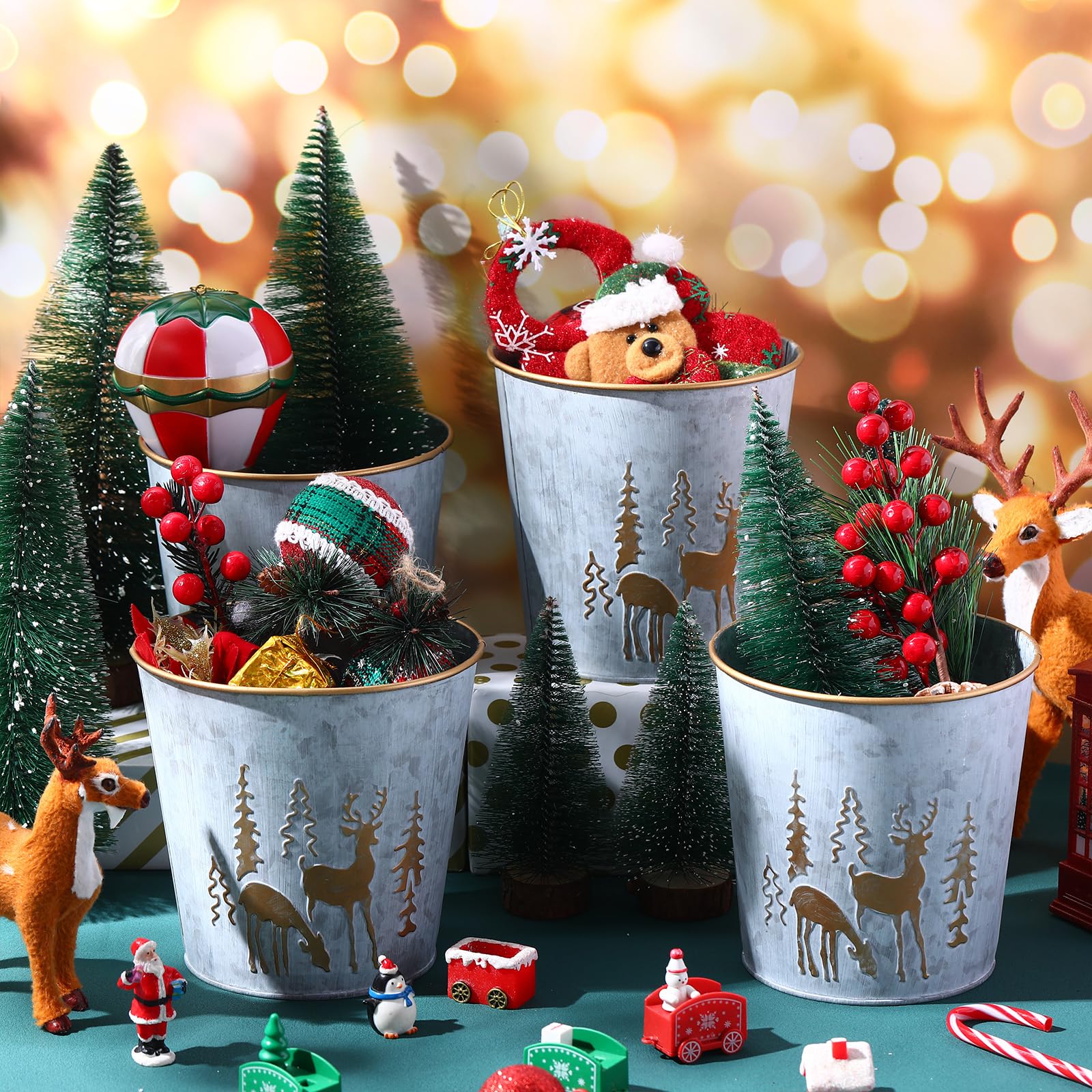 Zhehao buckets styled on mantel conveying seasonal farmhouse decor benefit