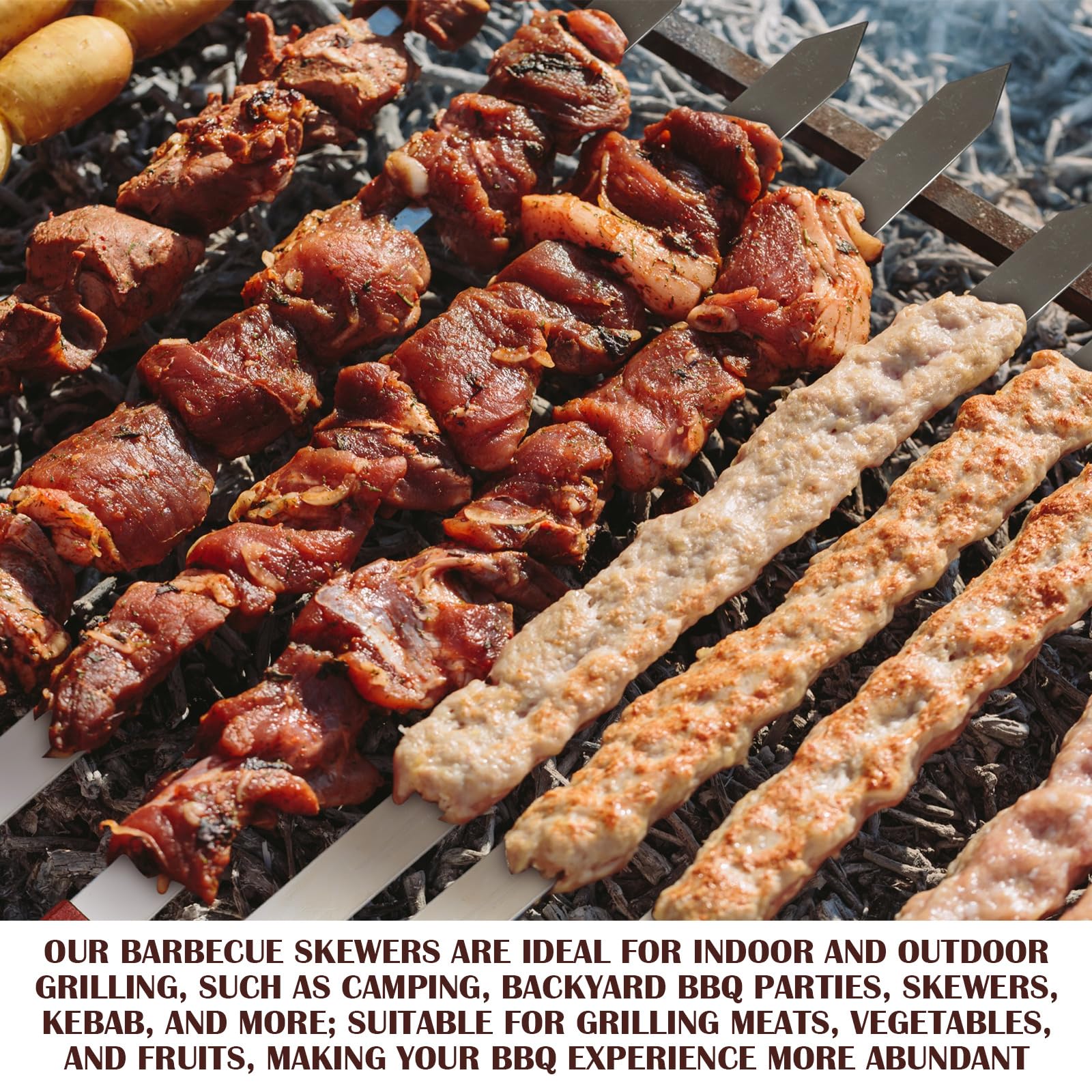 Zhehao skewers beside ruler showing 23-inch scale for capacity benefit