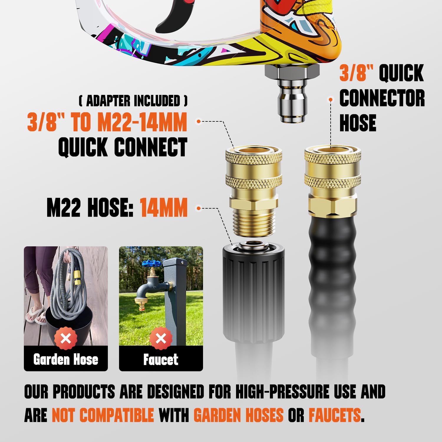 Zhevebaga quick connector and M22 fitting closeup for easy compatibility checks