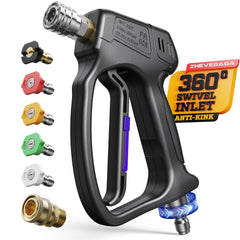 Zhevebaga front view of short pressure washer gun showing compact design and control benefits