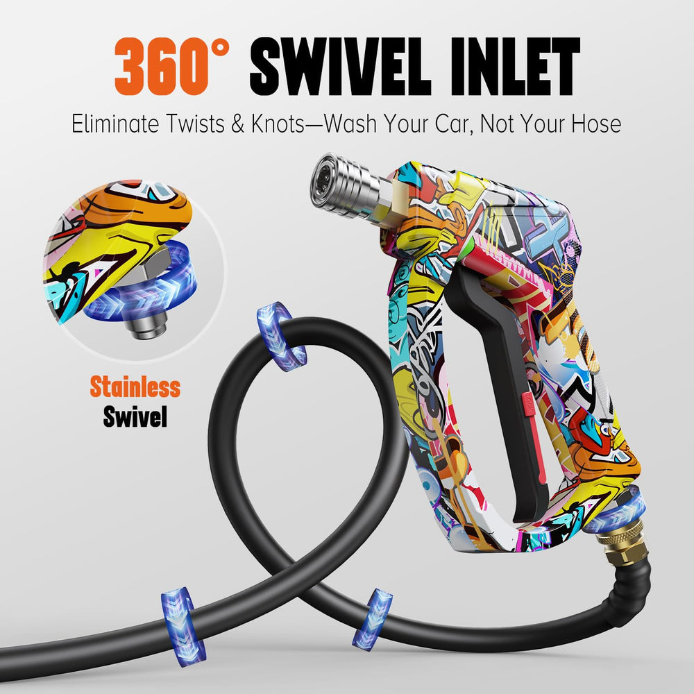 Zhevebaga closeup of 360 degree swivel inlet preventing hose tangles and leaks