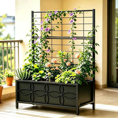 Zhongma front view of planter with trellis showing space-saving vertical growing