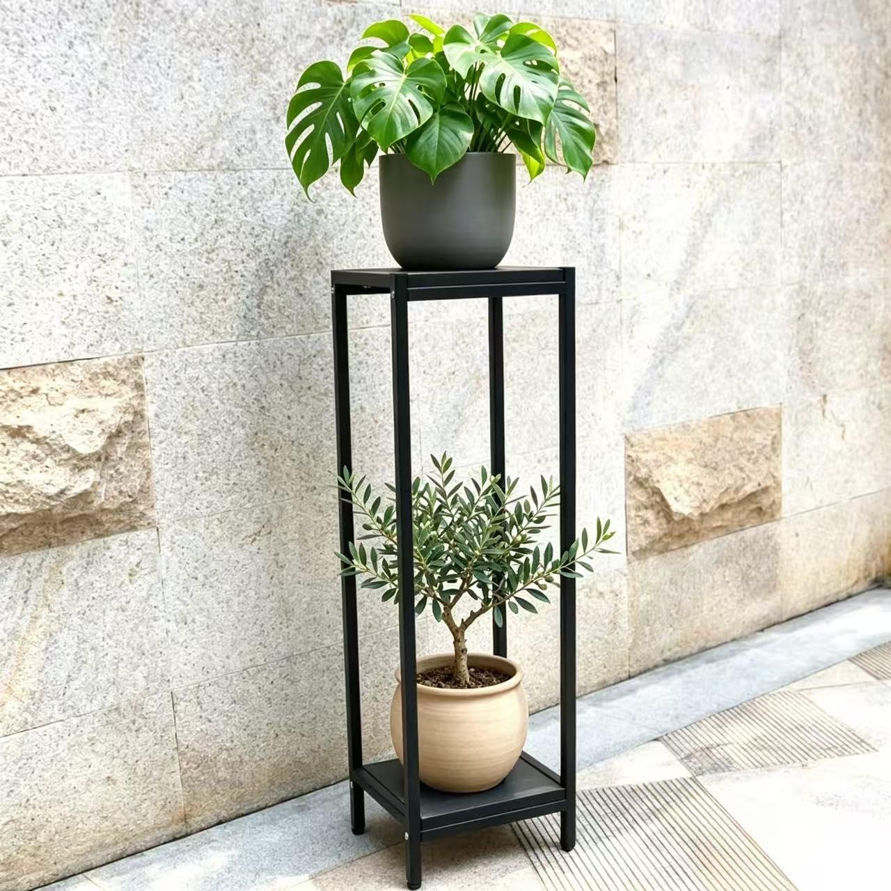 Zhongma front view two-tier plant stand showing balanced display benefit