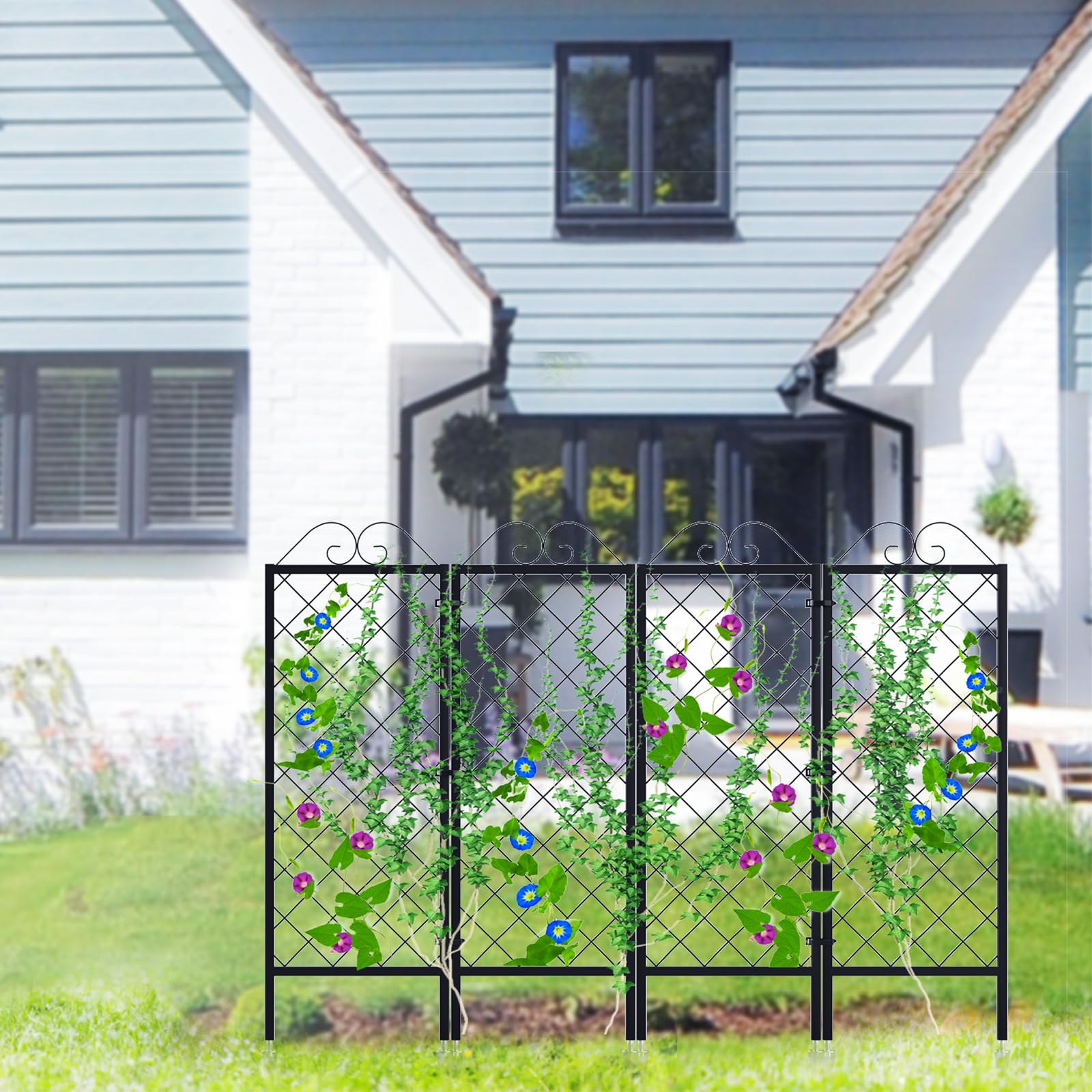 Zhongma trellises placed in a garden border enhancing plant display