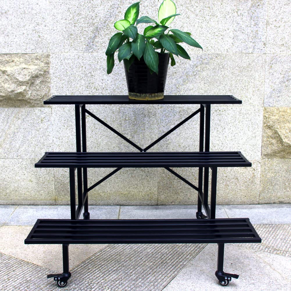 Zhongma front view of the 3-tier metal plant stand showing sturdy frame and tiers benefit durability