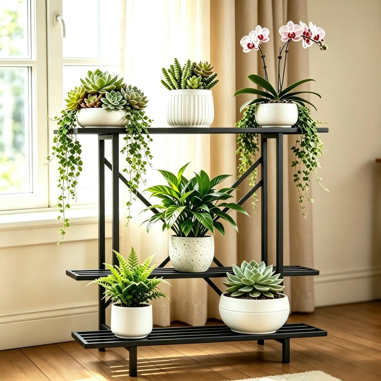 Zhongma front view showing three-tier space-saving plant display and stability