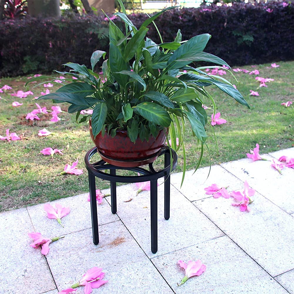 Zhongma plant stands styled on a patio showing weather resistance and outdoor versatility