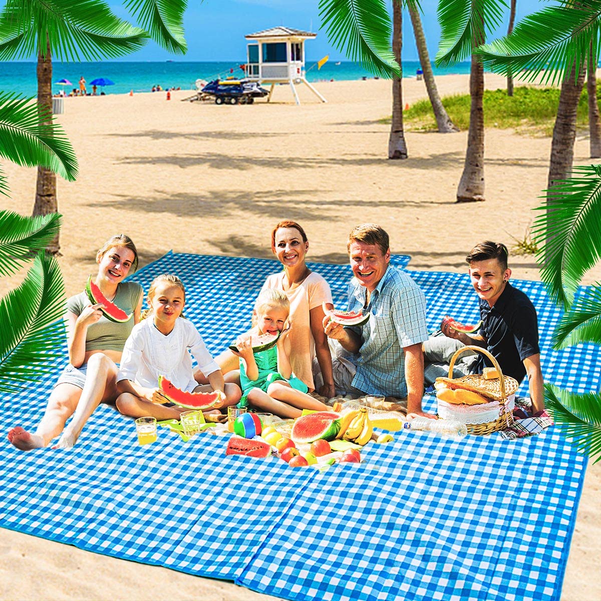 ZHUYNXIR on a beach with family enjoying sand-free seating