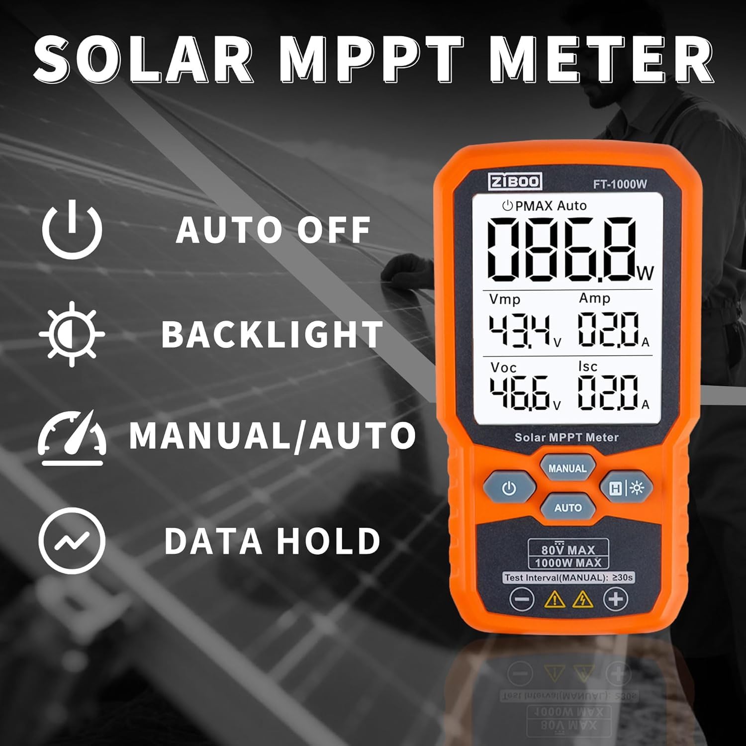 ZIBOO FT-1000W backlit LCD in low light, easy rooftop reading benefit