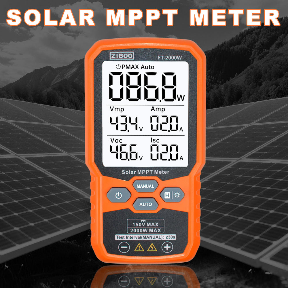 ZIBOO FT-2000W en uso sobre tejado inspeccionando panel solar, beneficio diagnóstico rápido