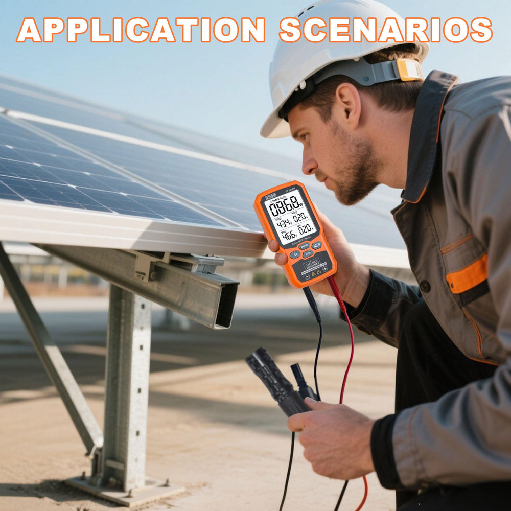 ZIBOO FT-2000W mostrando valores Pmax Voc Isc en pantalla, beneficio verificación instantánea