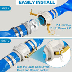 Zicely hose connected to a pool pump during backwash showing easy hookup advantage